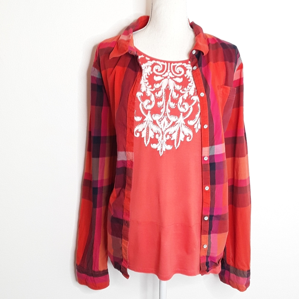 Lane Bryant Plaid Long-Sleeve Button-Up Blouse EUC sz 3X